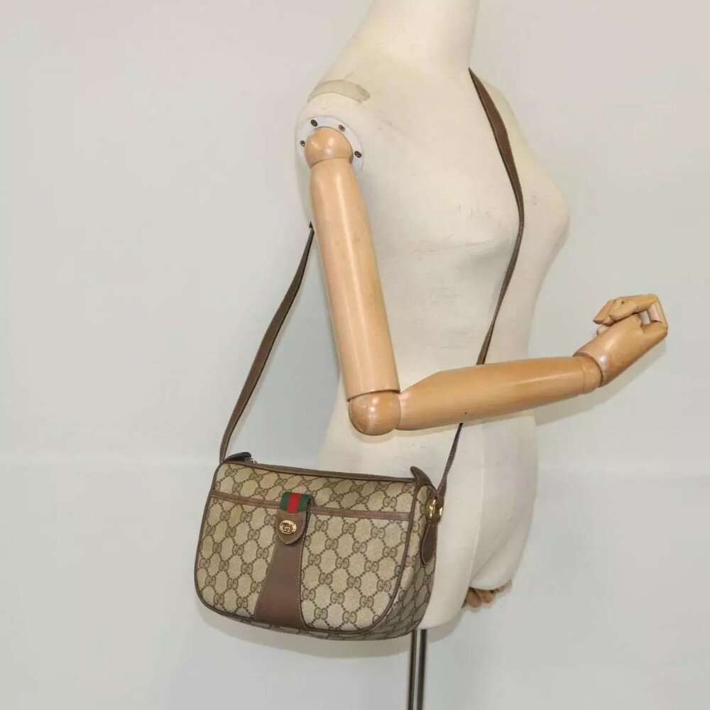 GUCCI GG Supreme Web Sherry Line Shoulder Bag PVC Beige - Picture 15 of 16
